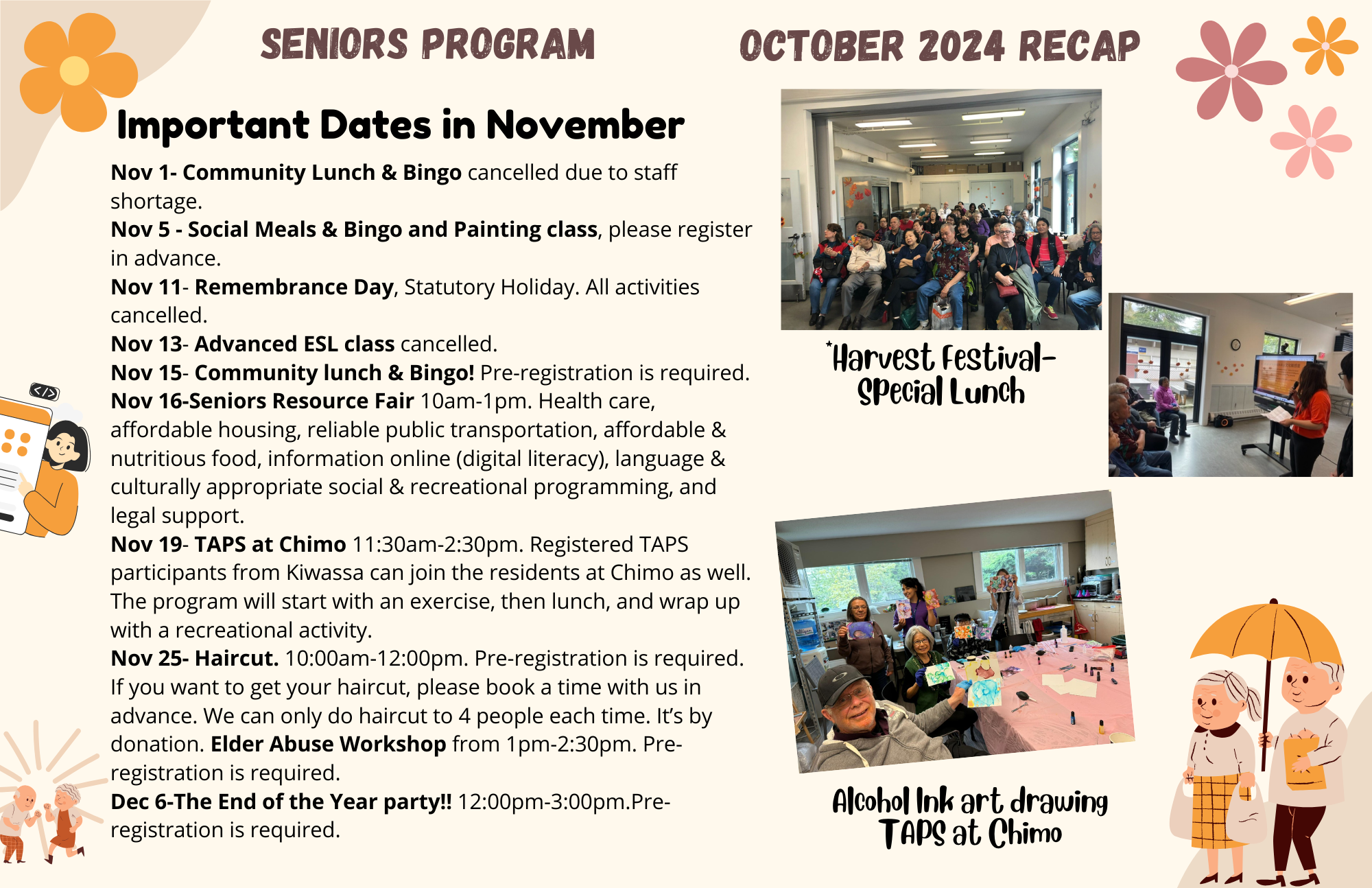 Seniors November Calendar