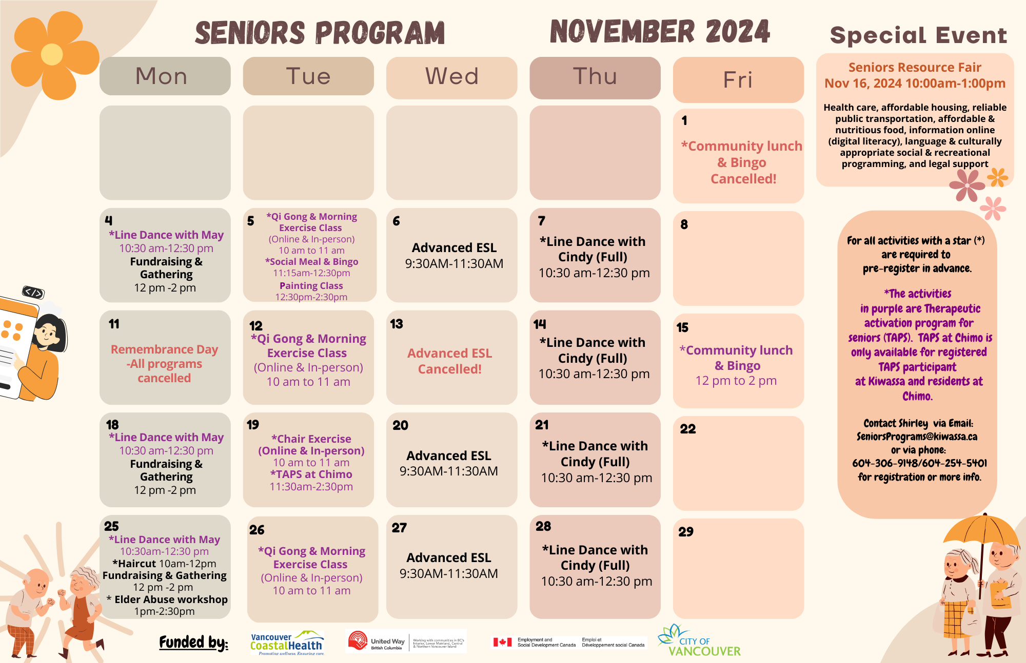 Seniors November Calendar